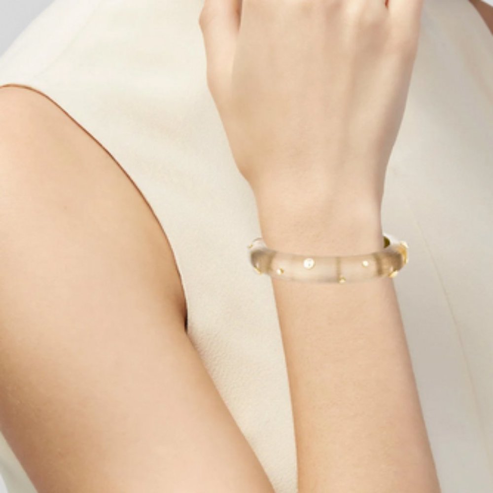 Alexis Bittar Studded Lucite Hinged Bangle - 10k gold plated brass studs